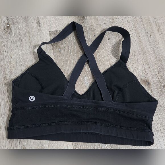 Lululemon euc black mesh strappy criss cross v sports bra size 6 - Picture 1 of 5